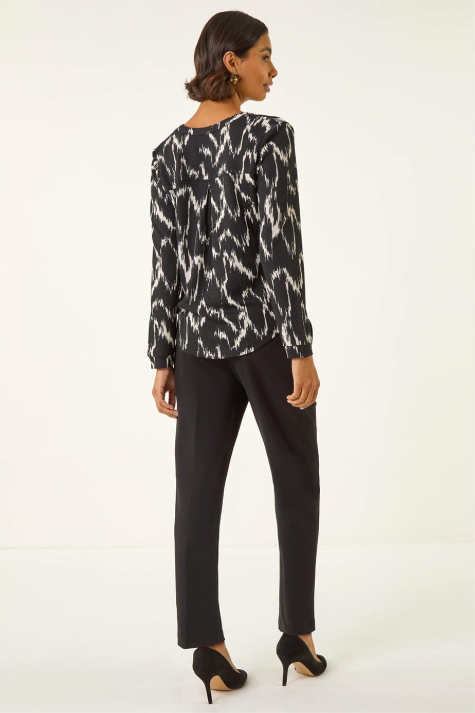 Roman Black Printed Notch Neck Shirt