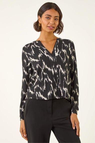Roman Black Printed Notch Neck Shirt