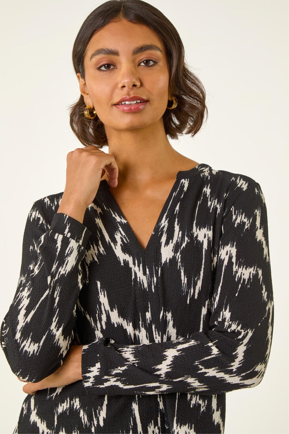 Roman Black Printed Notch Neck Shirt