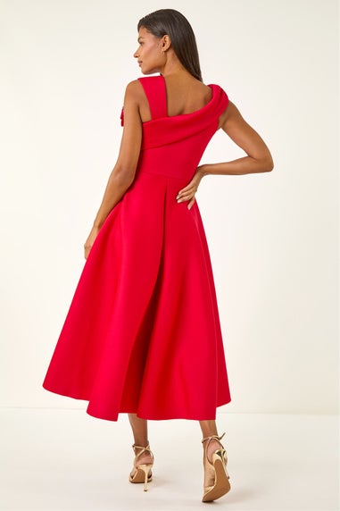 Roman Red Corsage Premium Stretch Midi Dress