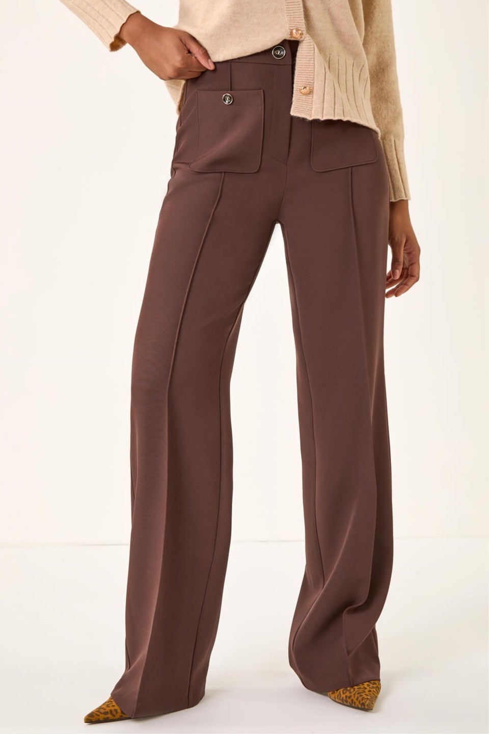 Roman Chocolate Pocket Button Smart Trousers