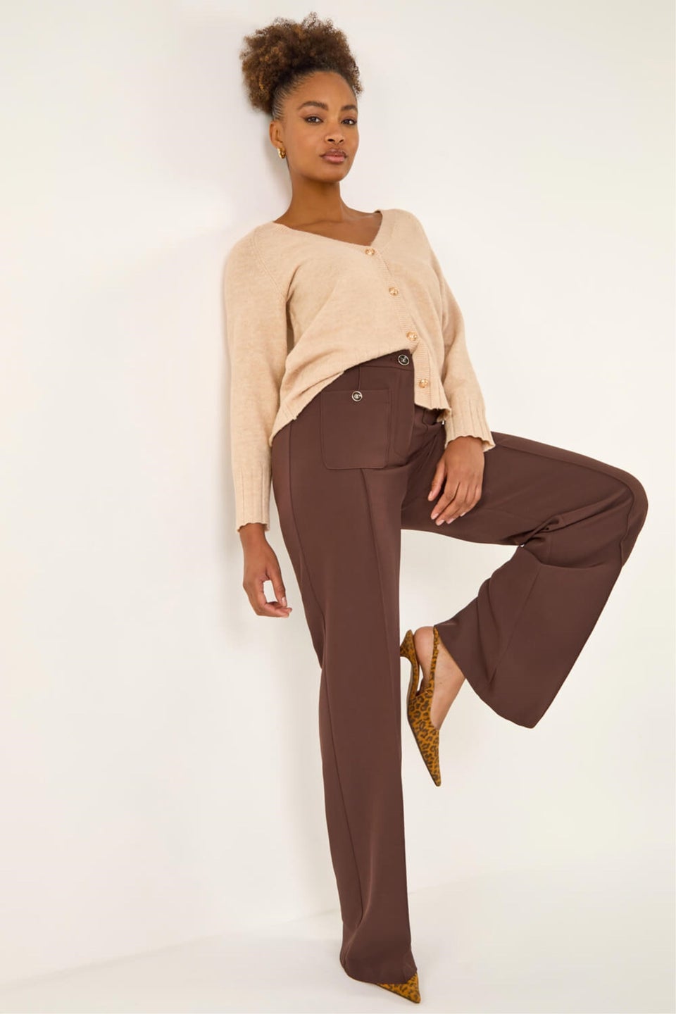 Roman Chocolate Pocket Button Smart Trousers