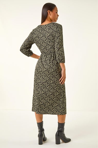 Roman Khaki Petite Floral Midi Dress