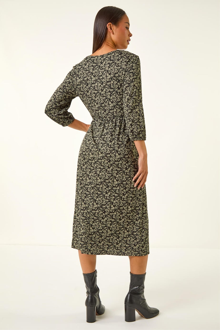 Roman Khaki Petite Floral Midi Dress