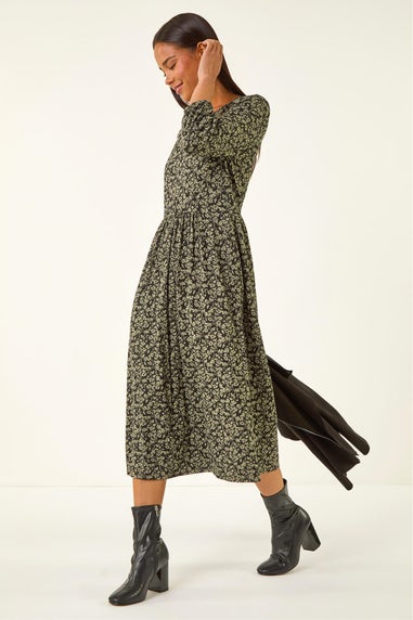 Roman Khaki Petite Floral Midi Dress