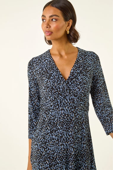 Roman Blue Speckled Twist Front Dress