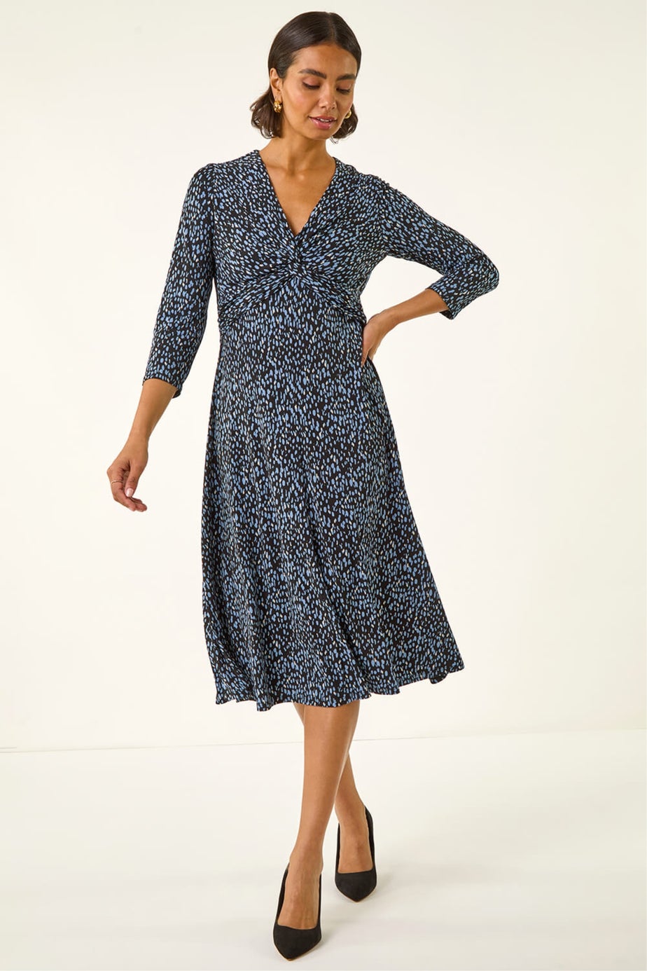 Roman Blue Speckled Twist Front Dress