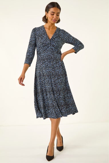 Roman Blue Speckled Twist Front Dress