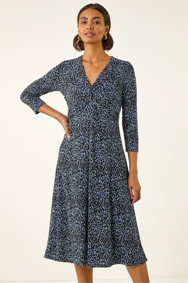 Roman Blue Speckled Twist Front Dress