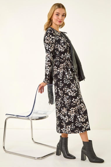 Dusk Black Printed Stretch Midi Dress