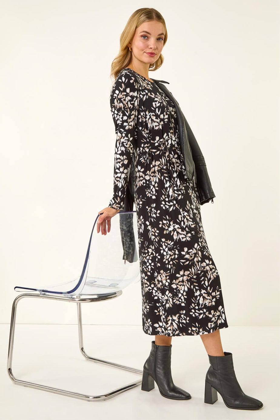Dusk Black Printed Stretch Midi Dress