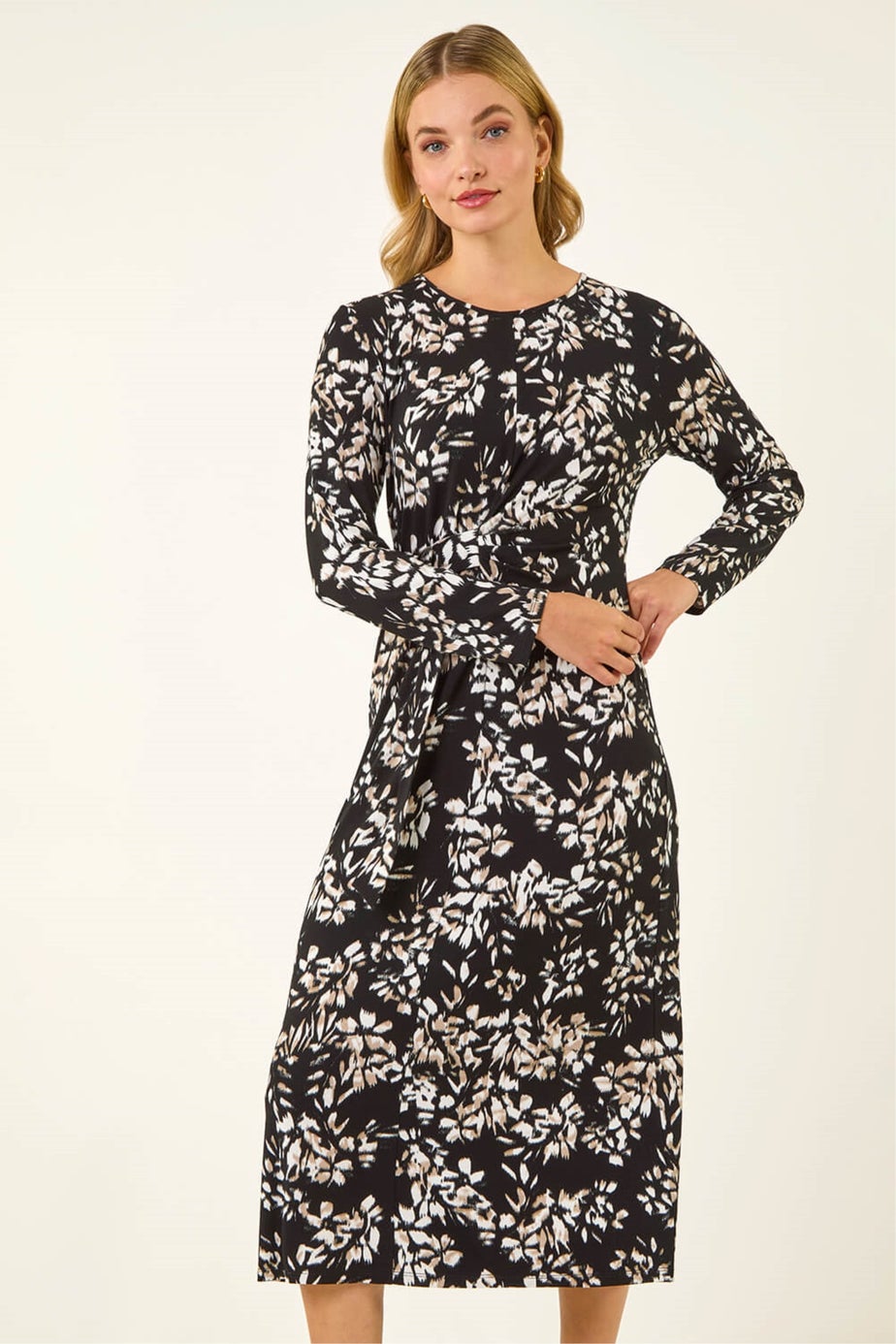Dusk Black Printed Stretch Midi Dress