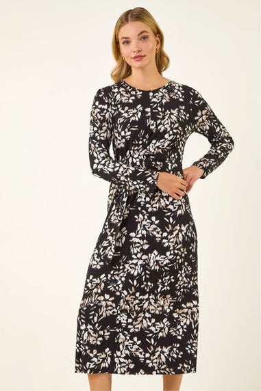 Dusk Black Printed Stretch Midi Dress