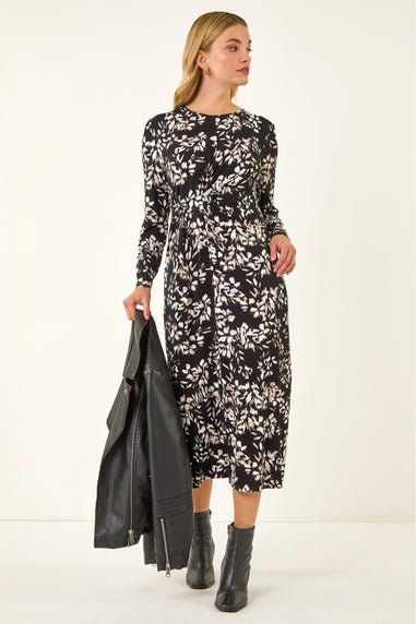 Dusk Black Printed Stretch Midi Dress