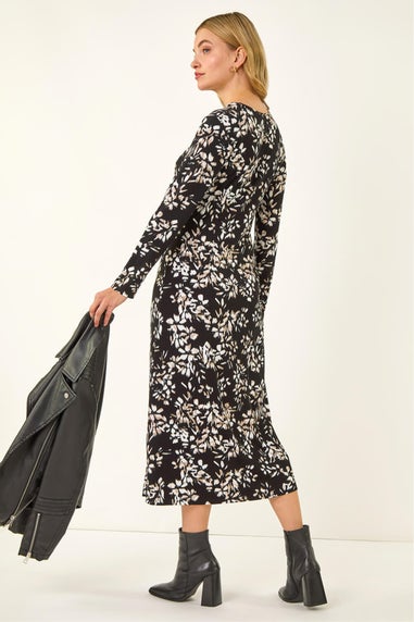 Dusk Black Printed Stretch Midi Dress