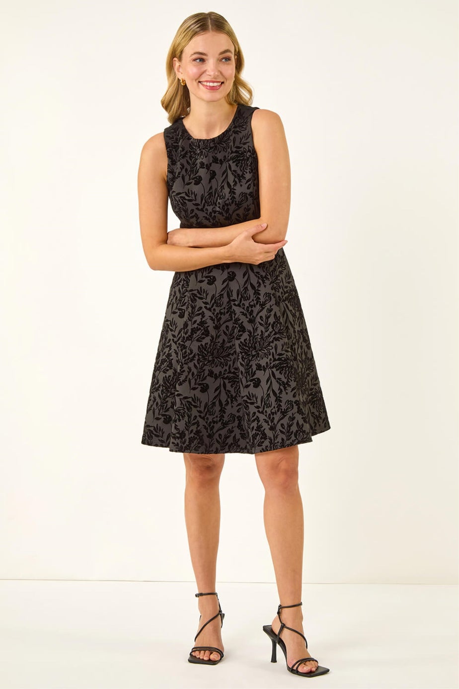 Dusk Black Flocked Premium Stretch Dress