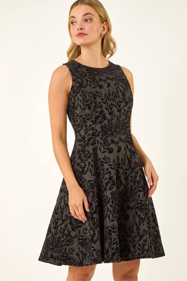 Dusk Black Flocked Premium Stretch Dress