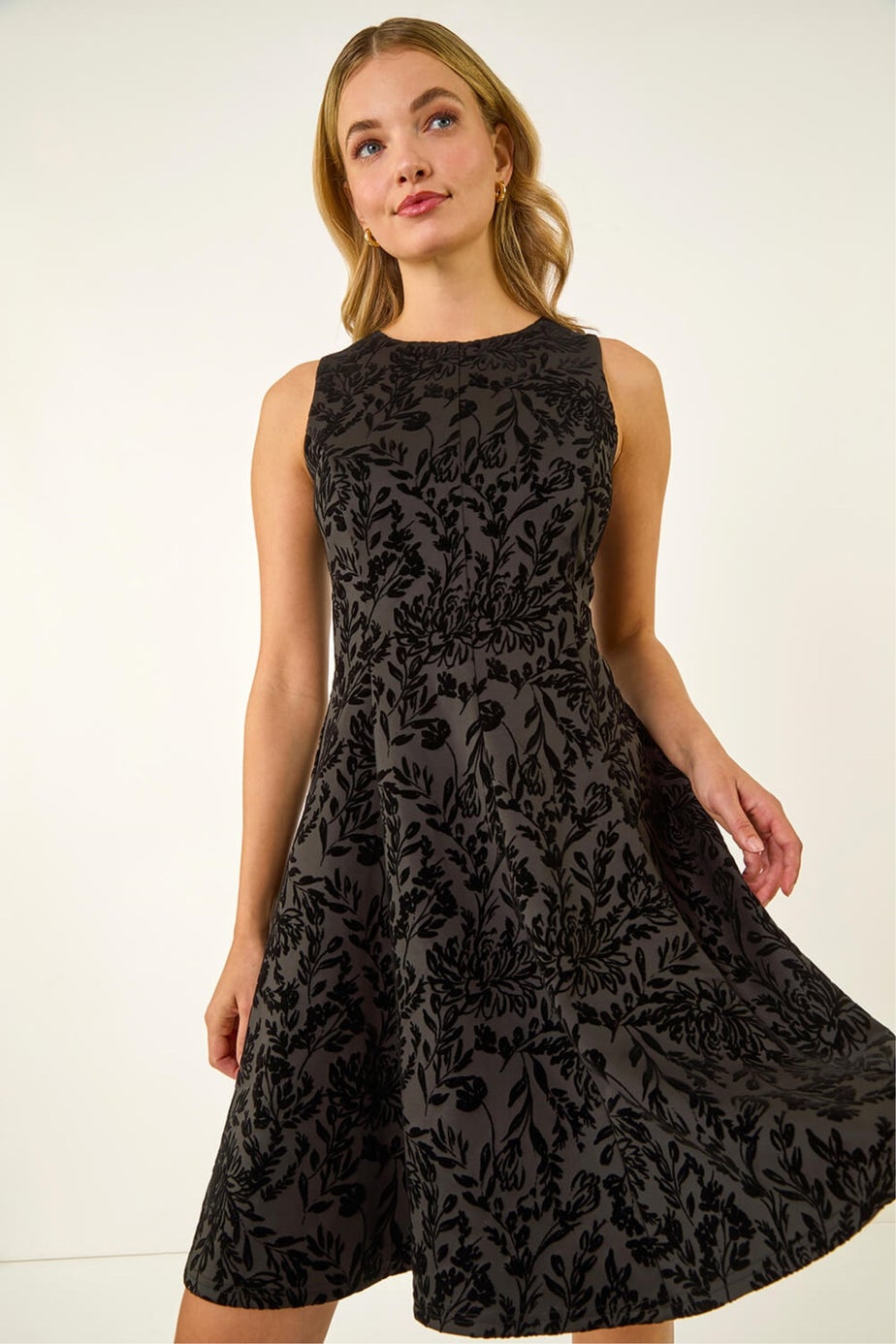 Dusk Black Flocked Premium Stretch Dress