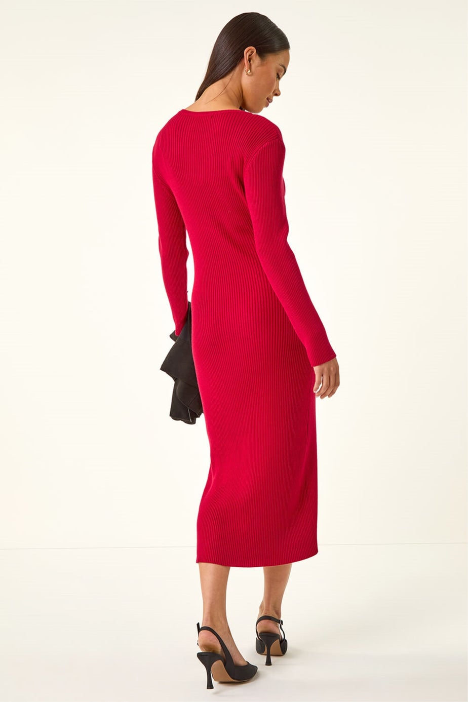 Roman Red Petite Faux Pearl Knitted Midi Dress