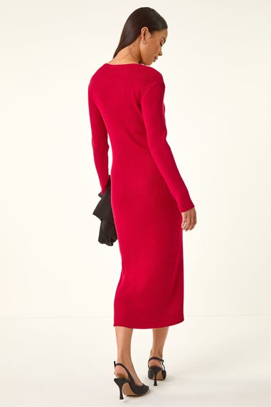 Roman Red Petite Faux Pearl Knitted Midi Dress