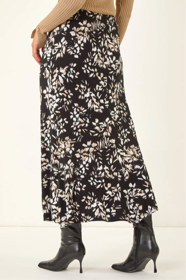 Dusk Black Floral Fluted Midi Skirt