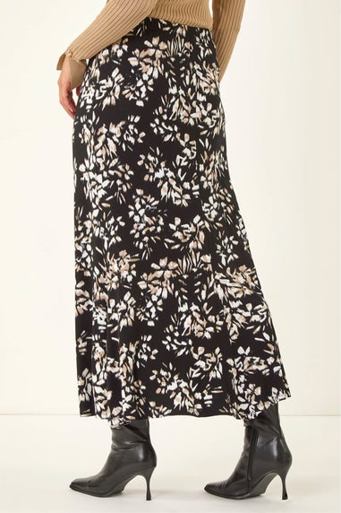 Dusk Black Floral Fluted Midi Skirt