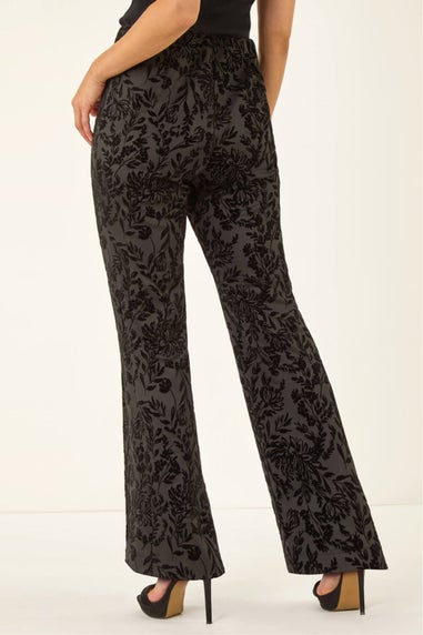 Dusk Black Floral Flocked Premium Stretch Trousers