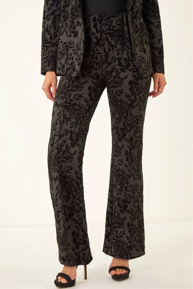 Dusk Black Floral Flocked Premium Stretch Trousers