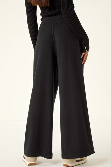Roman Black Petite Brushed Ribbed Trouser