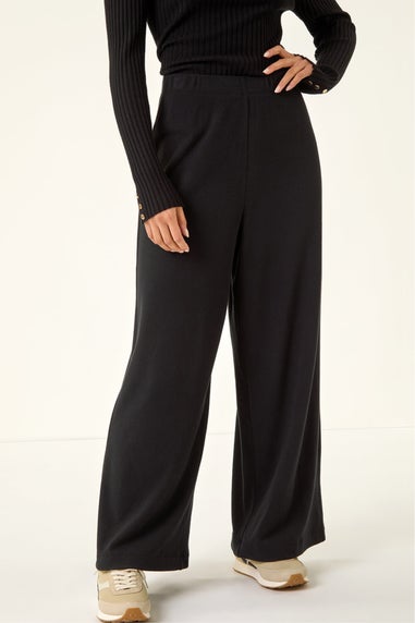 Roman Black Petite Brushed Ribbed Trouser