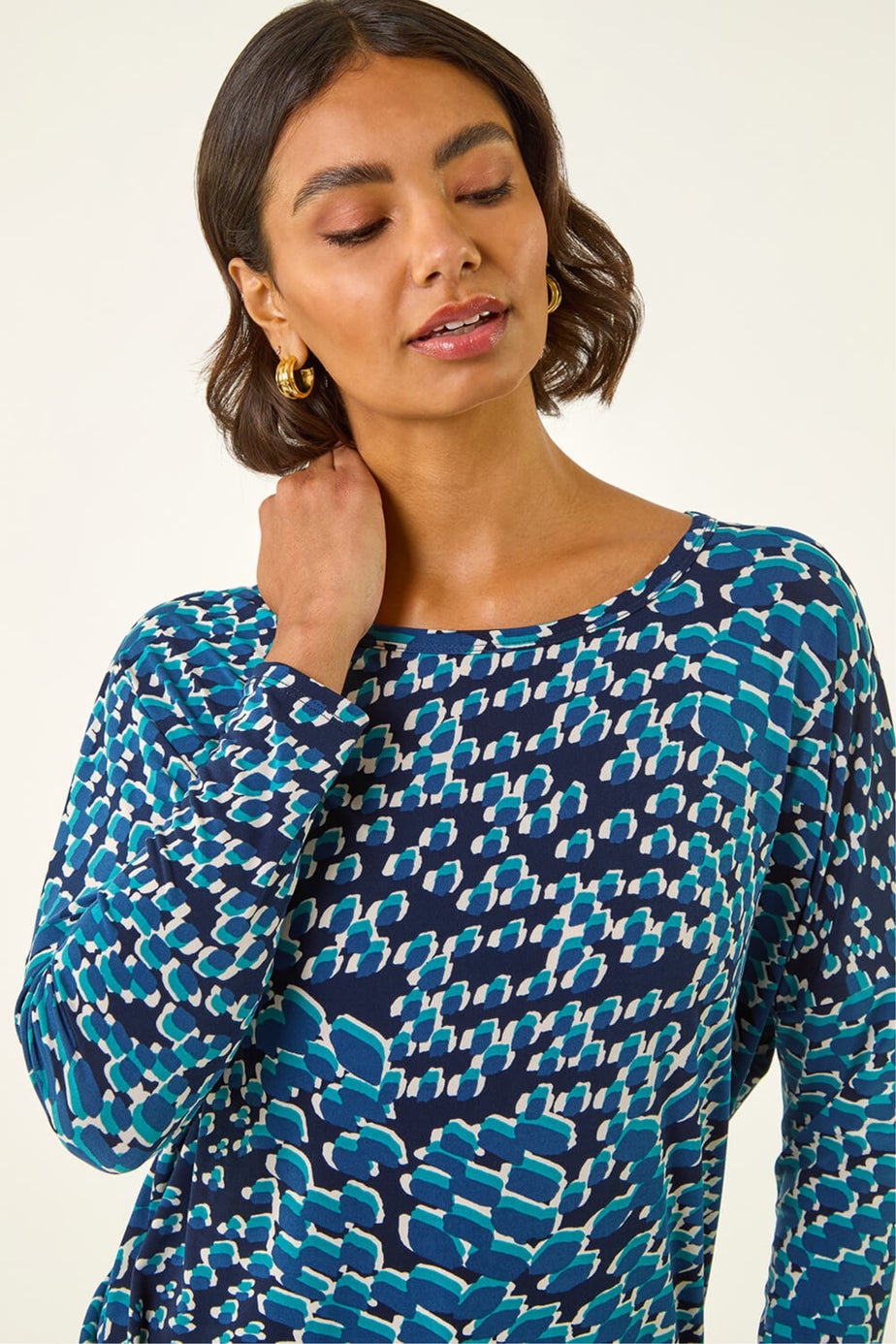 Roman Blue Printed Bubble Hem Top