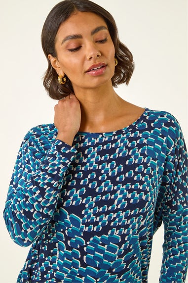 Roman Blue Printed Bubble Hem Top