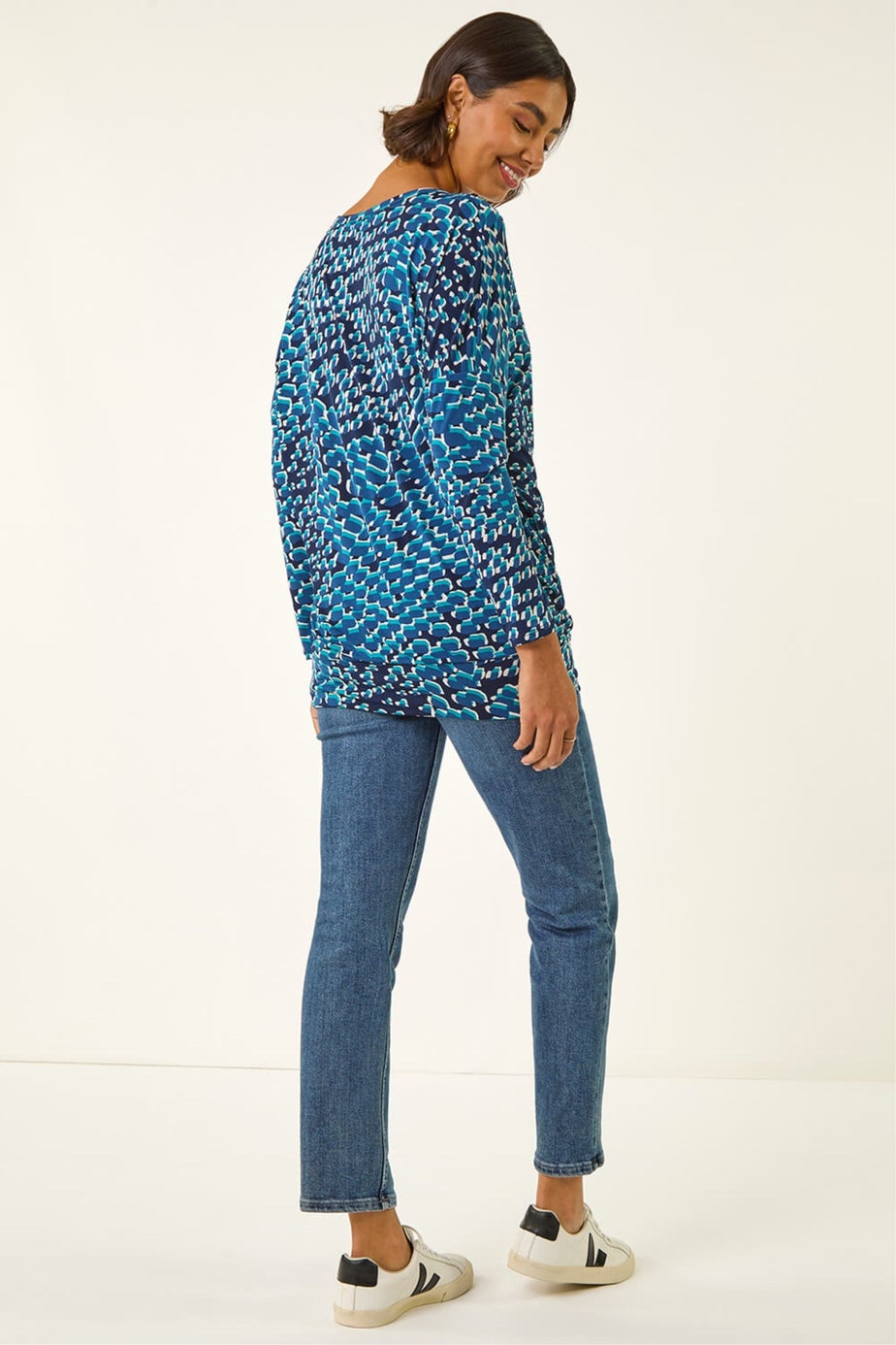 Roman Blue Printed Bubble Hem Top