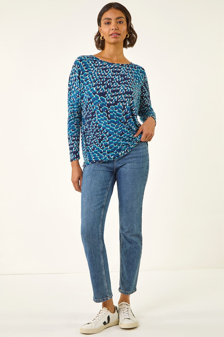 Roman Blue Printed Bubble Hem Top