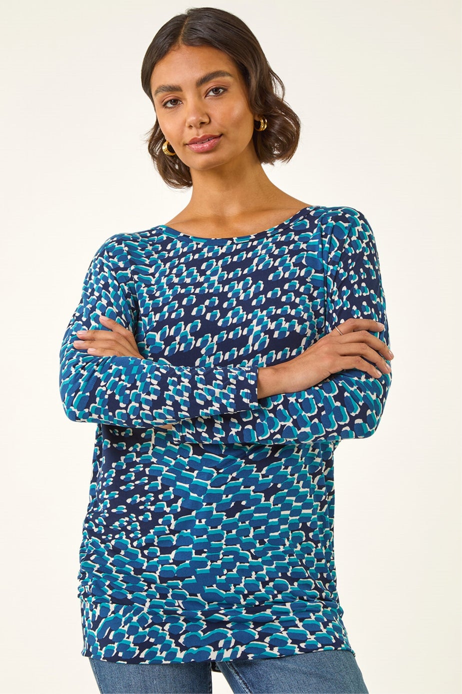 Roman Blue Printed Bubble Hem Top