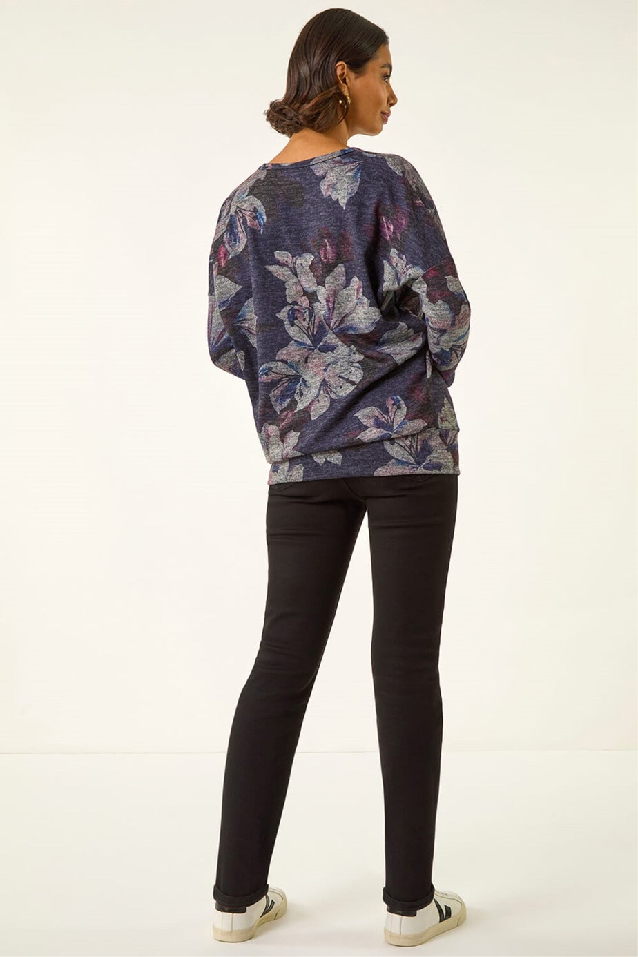 Roman Purple Floral Printed Bubble Hem Top