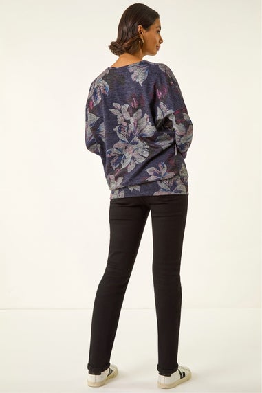 Roman Purple Floral Printed Bubble Hem Top