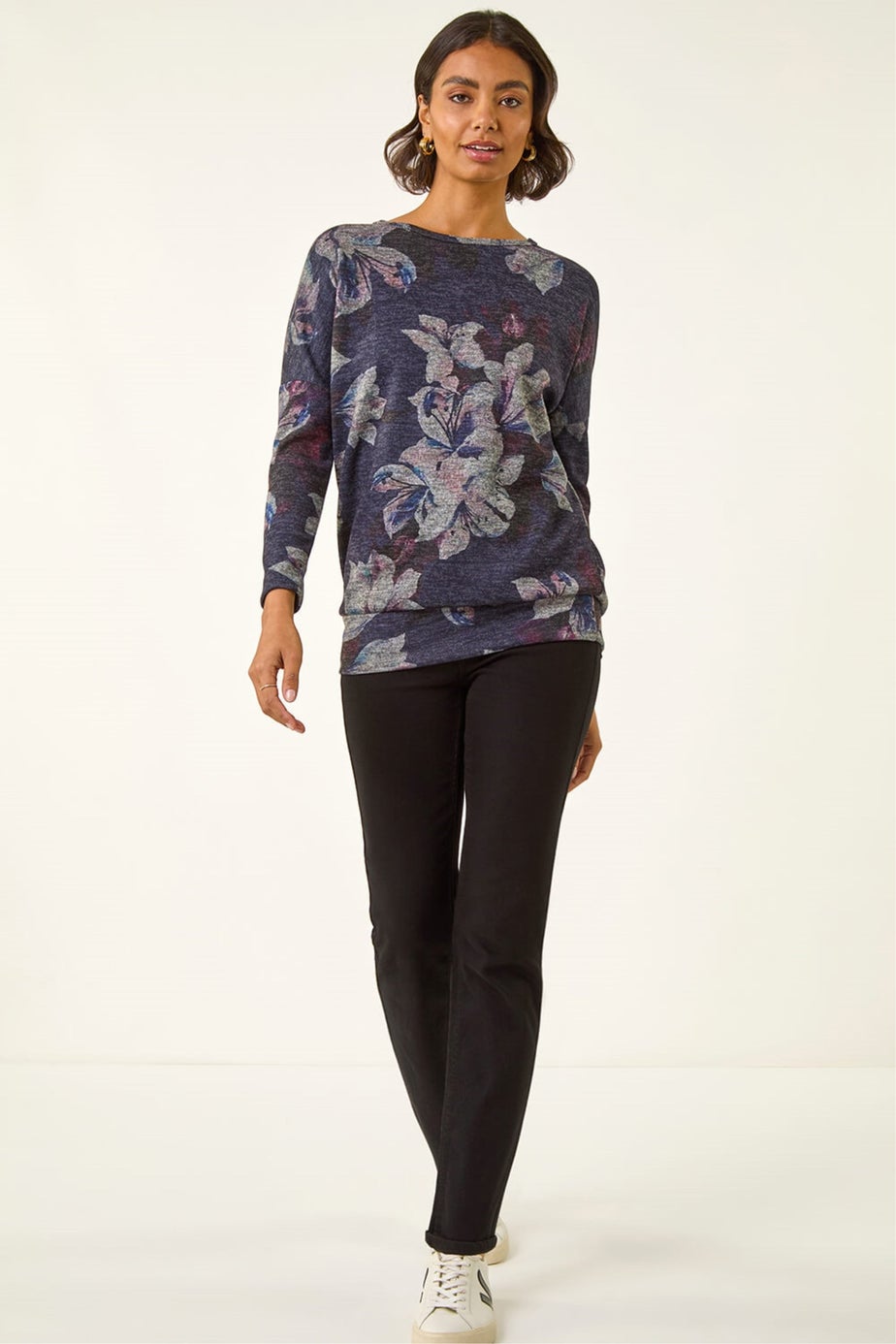 Roman Purple Floral Printed Bubble Hem Top