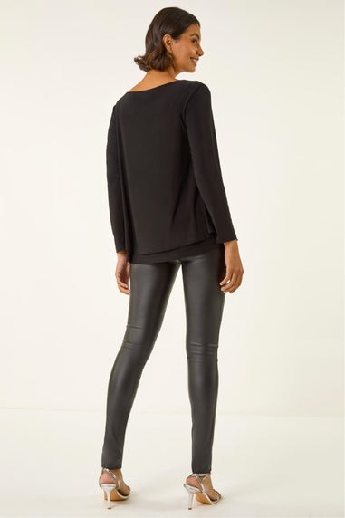 Roman Black Embellished Double Layer Tunic Top