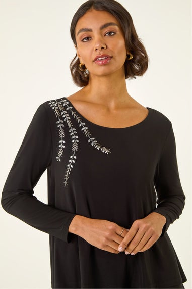 Roman Black Embellished Double Layer Tunic Top