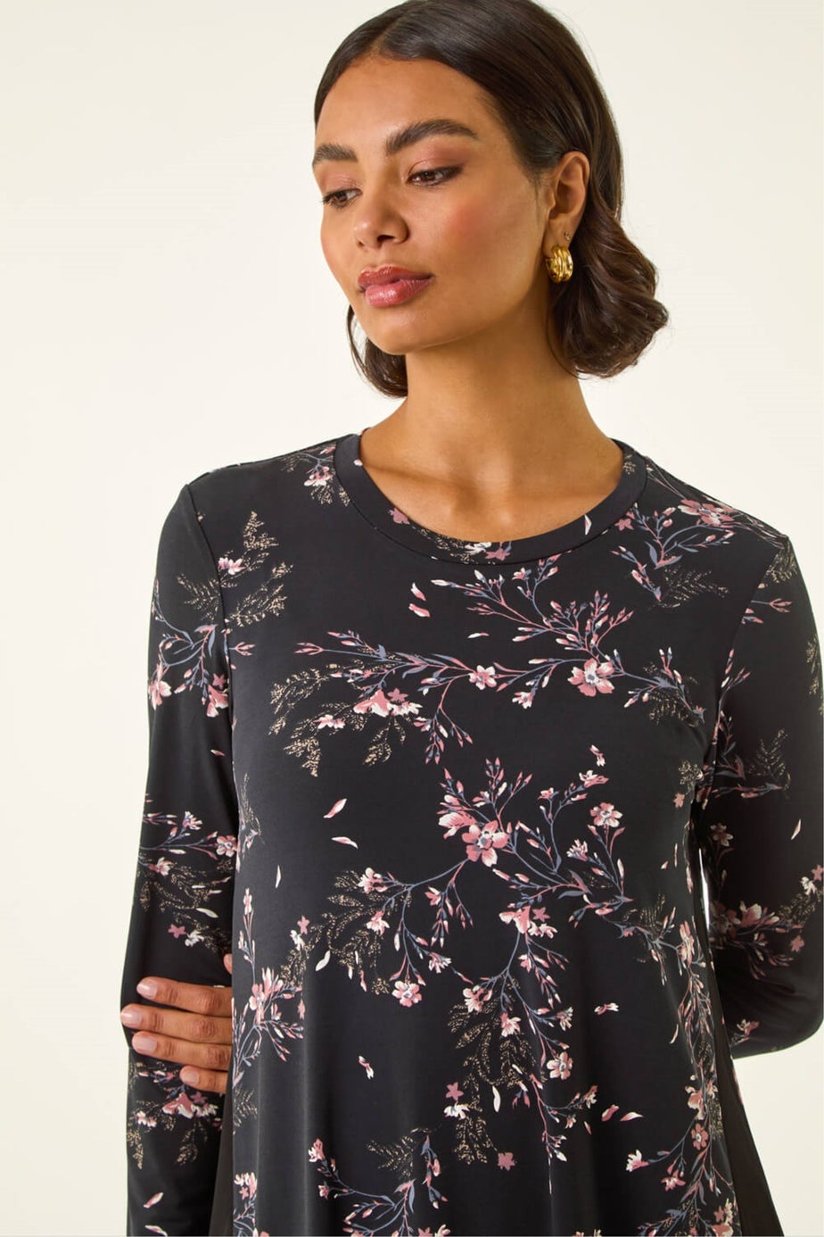 Roman Pink Floral Chiffon Hem Tunic Top