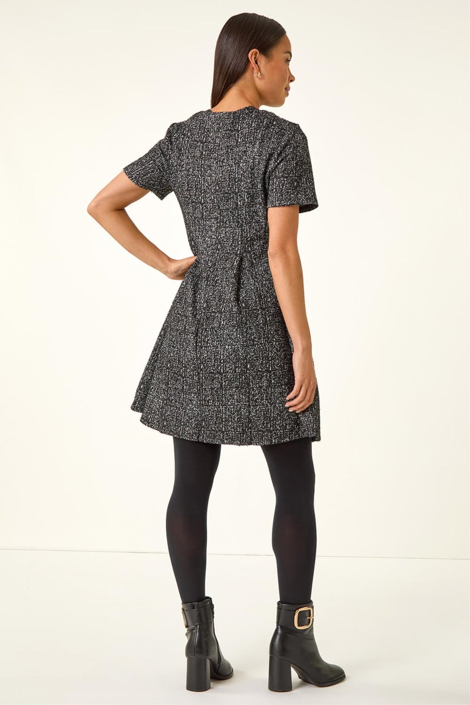 Roman Black Petite Boucle Knit Dress