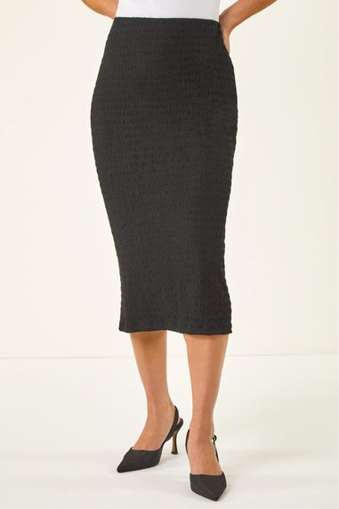 Roman Black Petite Textured Midi Skirt