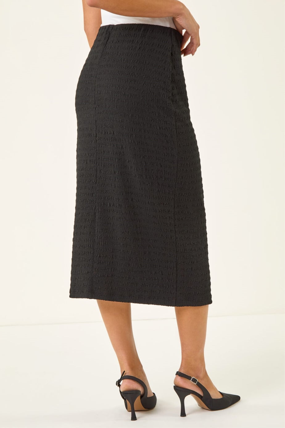 Roman Black Petite Textured Midi Skirt