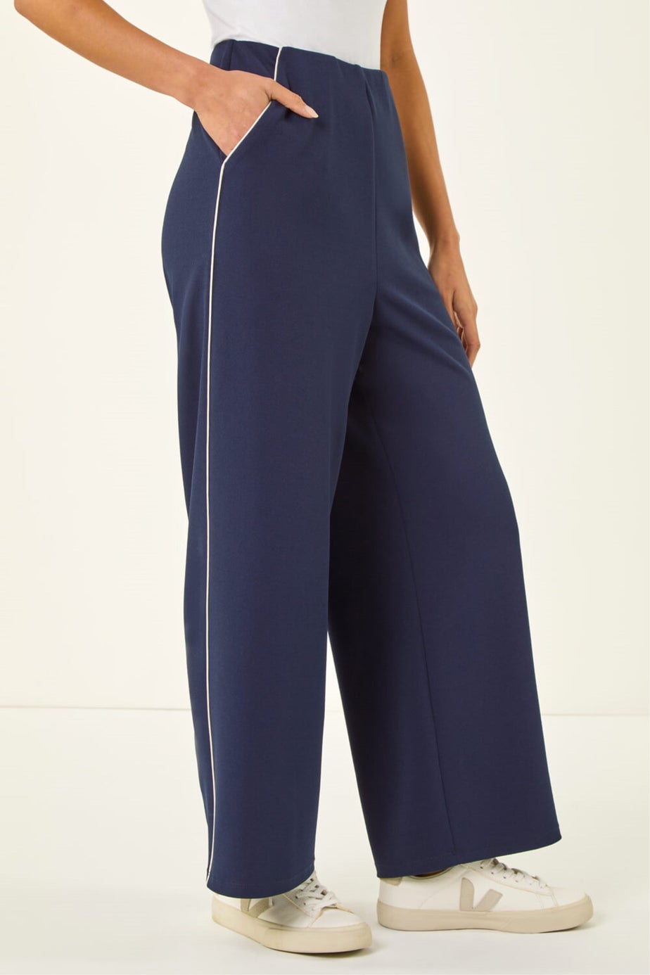 Roman Navy Petite Side Seam Stretch Trouser