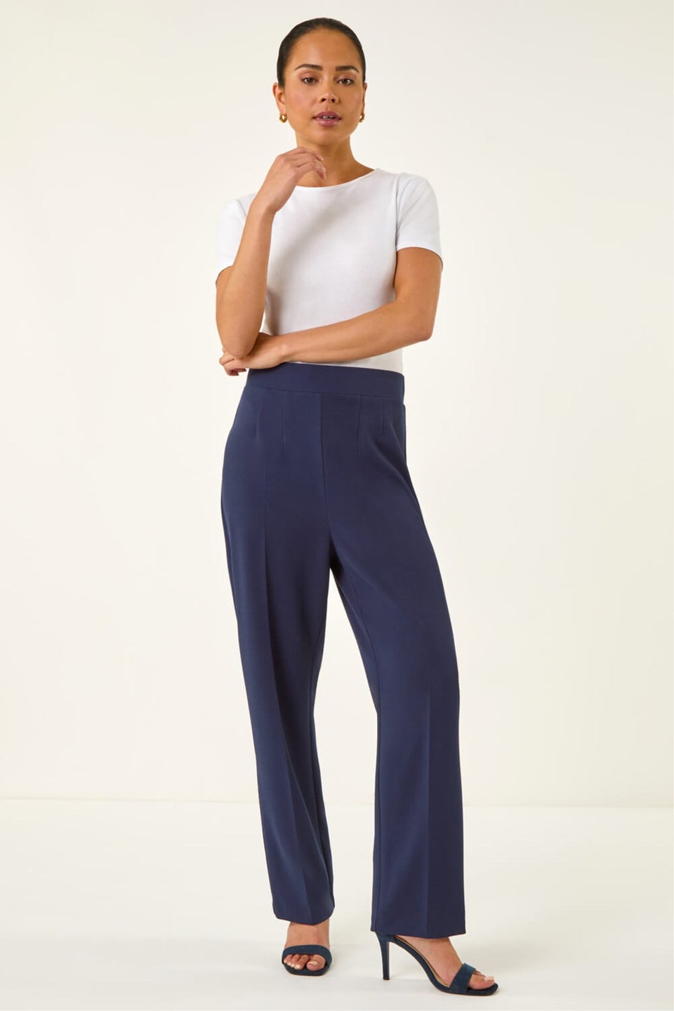 Roman Navy Petite Straight Leg Ponte Stretch Trouser
