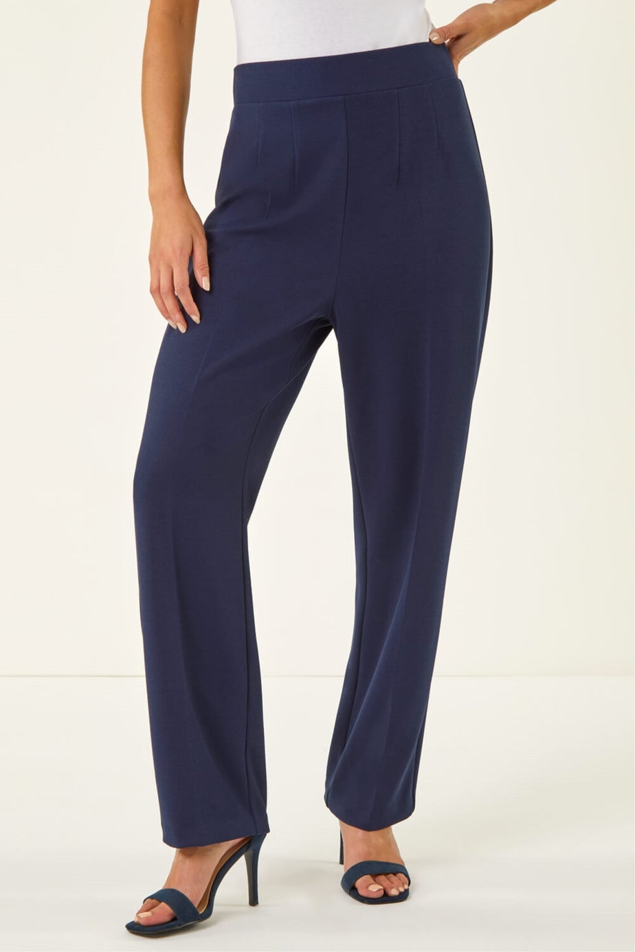 Roman Navy Petite Straight Leg Ponte Stretch Trouser