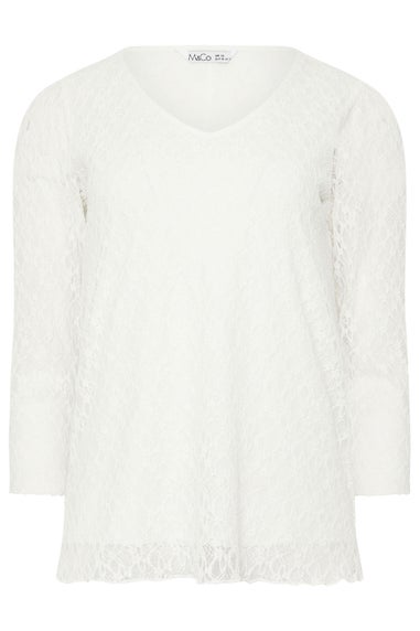M&Co Ivory White Floral Lace Long Sleeve Top
