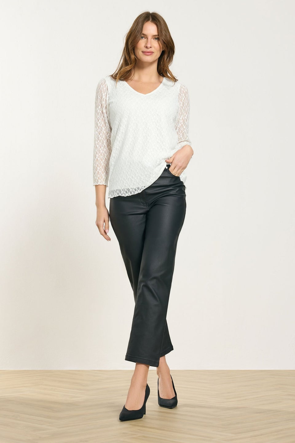 M&Co Ivory White Floral Lace Long Sleeve Top