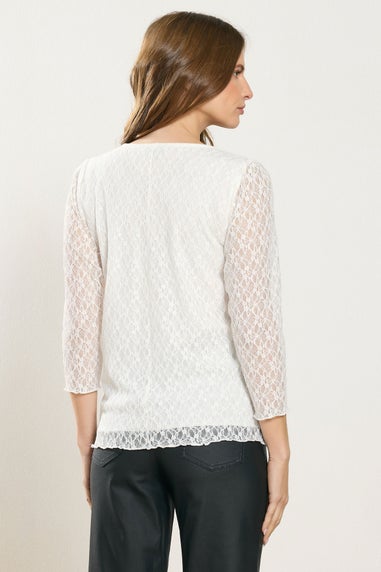 M&Co Ivory White Floral Lace Long Sleeve Top